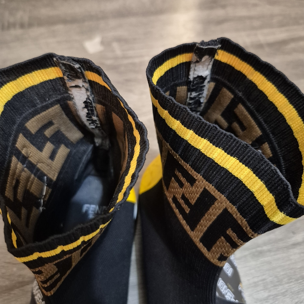 Fendi  Black, Yellow, and Brown Sock Boots - Picture 7 of 12